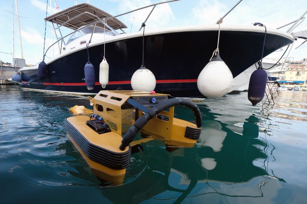 A 'Jellyfishbot' collects floating waste in the harbour of Cassis